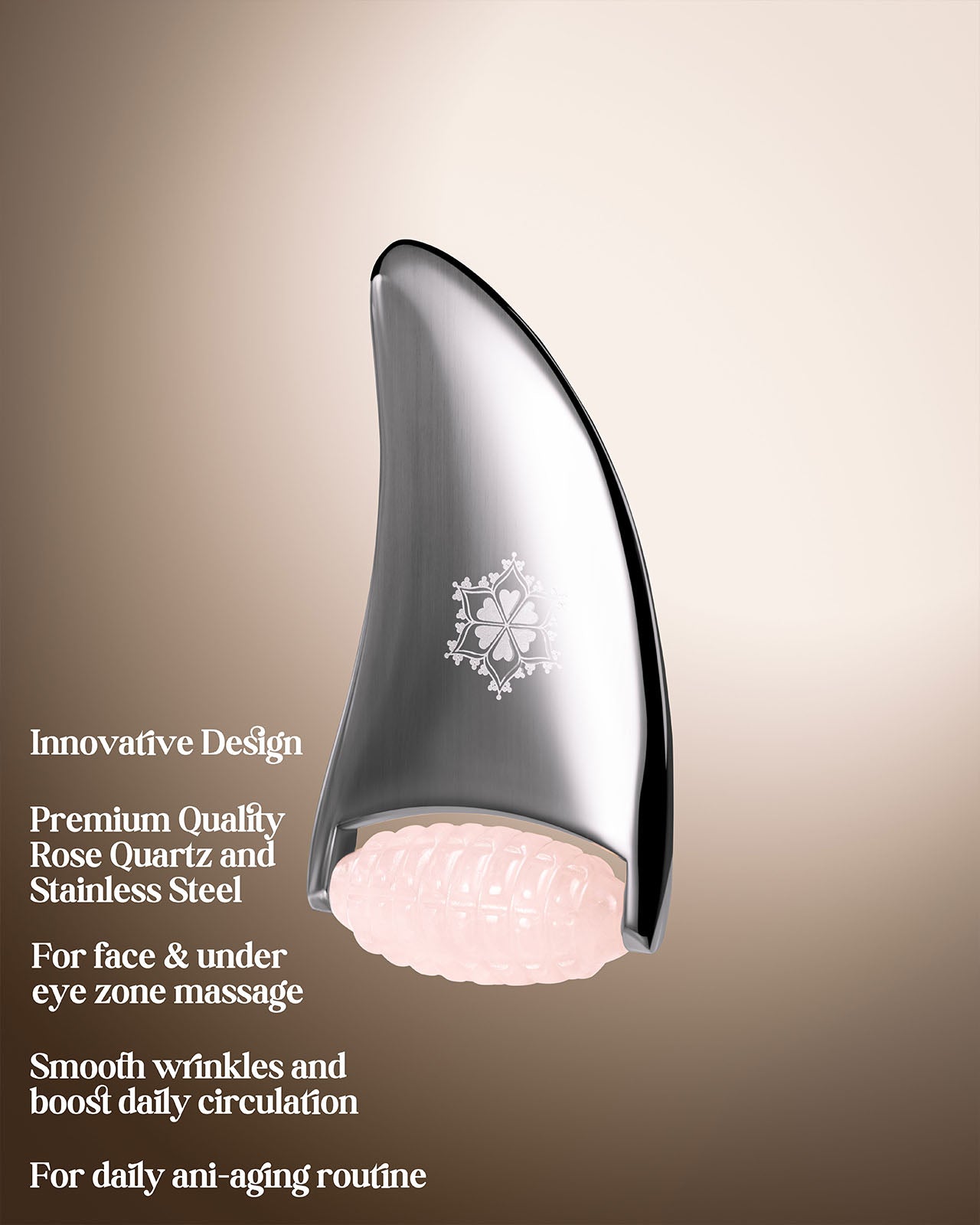 ROSE QUARTZ STAINLESS STEEL FACIAL ROLLER
