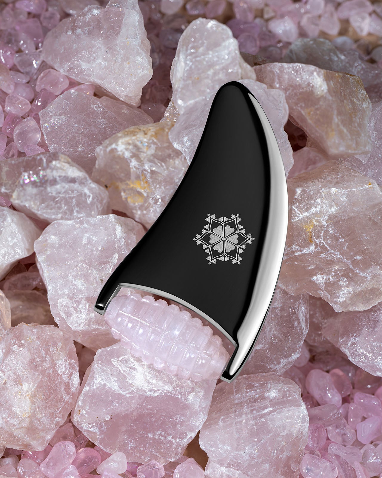 ROSE QUARTZ STAINLESS STEEL FACIAL ROLLER